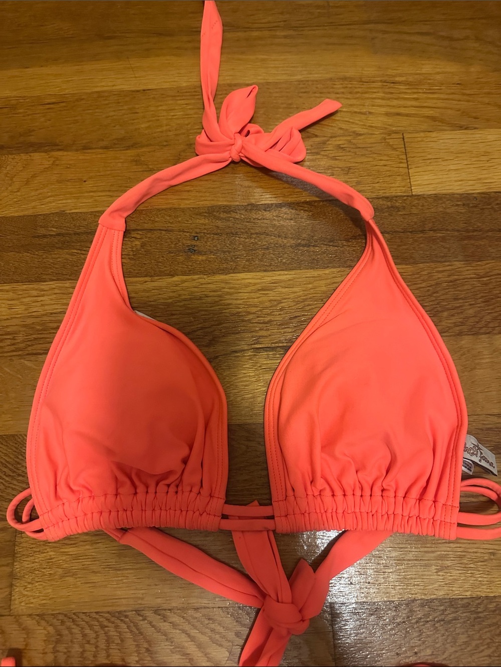 Luli Fama Neon Coral Ruffle-Edge Tie Bikini SET - Picture 6 of 12
